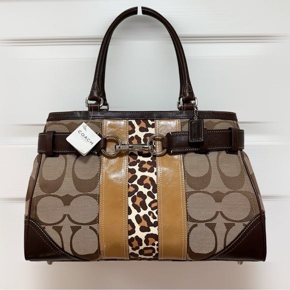Coach Hamptons Signature Carryall Leather Leopard Print Stripe Vintage NWT - Picture 1 of 14
